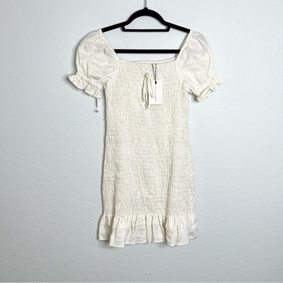 Faithfull The Brand Dress Women Small Mini White Smocked Stretch Ruffled GG - Picture 2 of 8